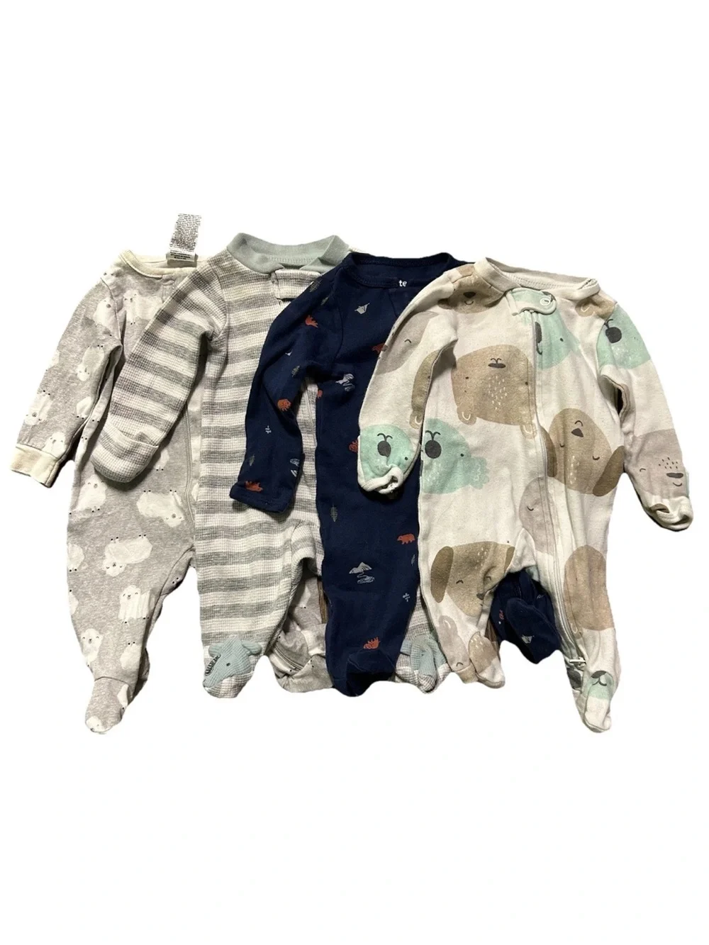 Baby Footie Pajamas 2 Way Zipper Stripes Animals Size Newborn